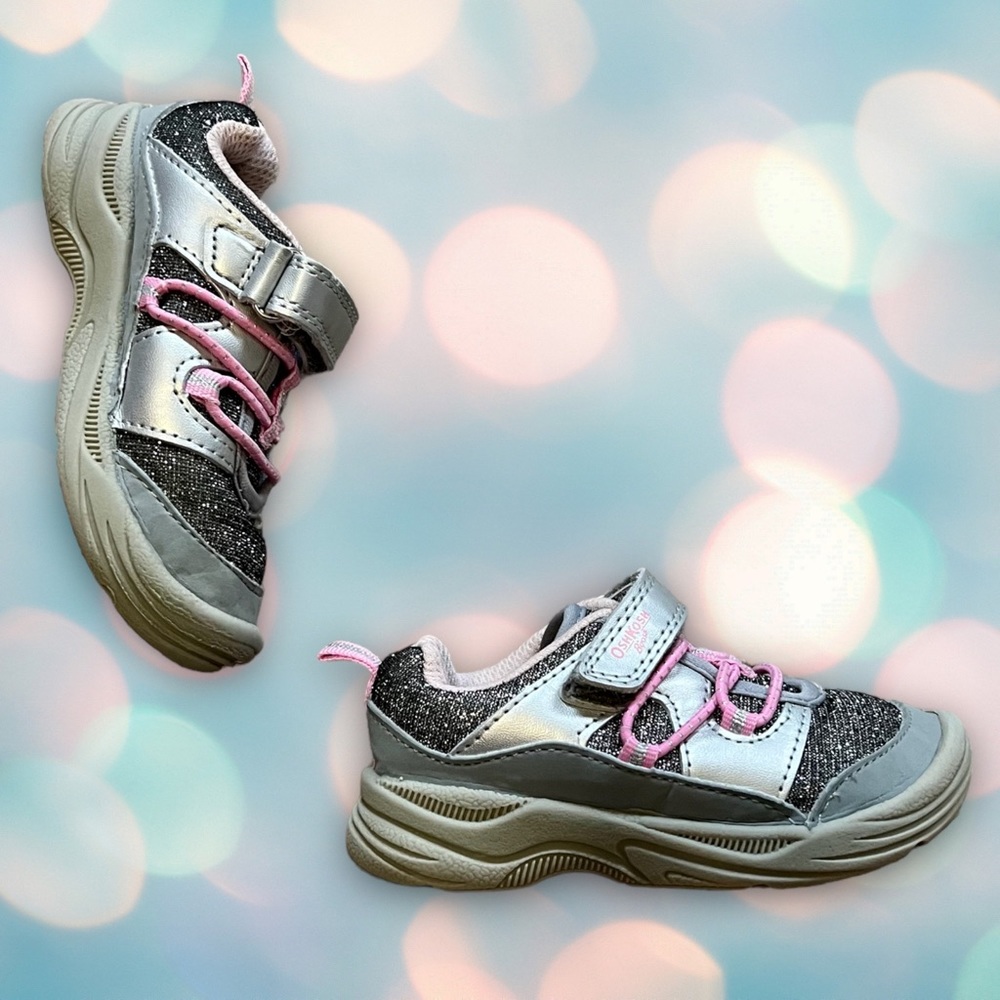 Oshkosh Baby Girl’s Pink and Silver Glitter Athletic Shoes Sneakers Size 6